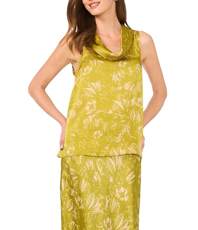Vince Camuto Woven Printed Cowl Neck Sleeveless Blouse