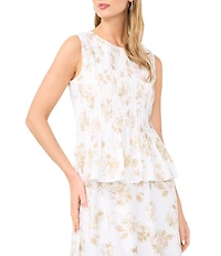 Vince Camuto Woven Printed Crew Neck Sleeveless Tank