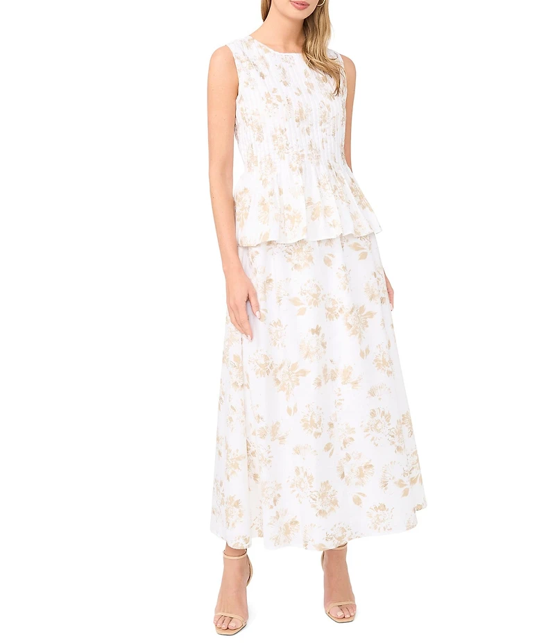 Vince Camuto Woven Printed Crew Neck Sleeveless Tank