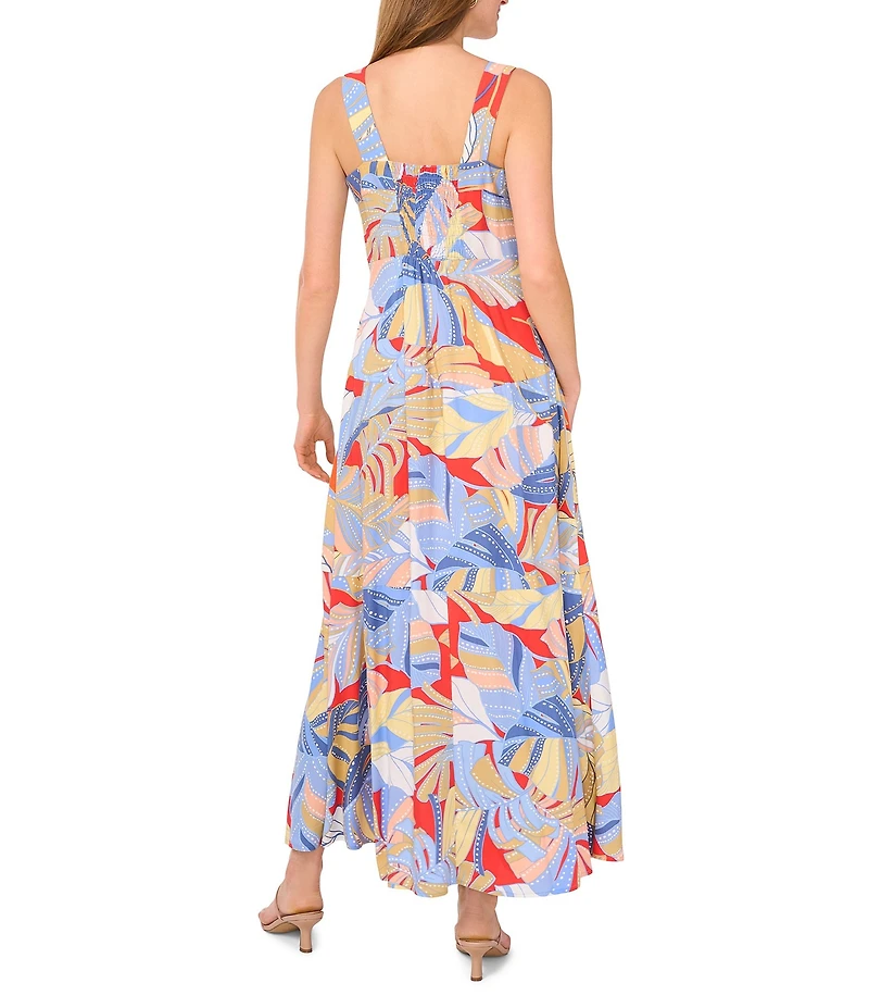 Vince Camuto Woven Printed Square Neck Sleeveless Tiered Maxi Dress