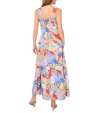 Vince Camuto Woven Printed Square Neck Sleeveless Tiered Maxi Dress