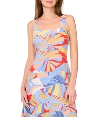 Vince Camuto Woven Printed Square Neck Sleeveless Tiered Maxi Dress