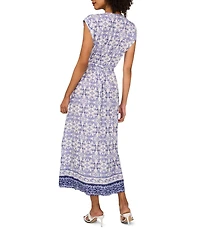 Vince Camuto Woven Printed V-Neck Cap Sleep Tie Front Maxi Wrap Dress
