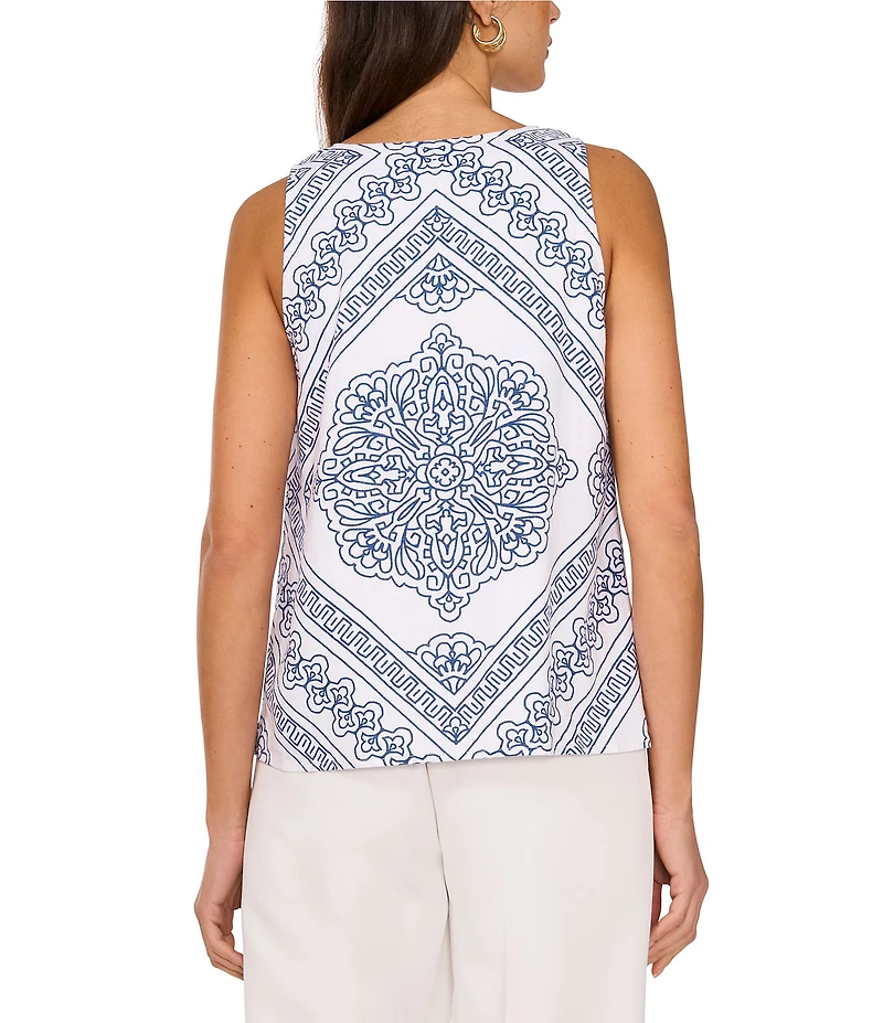 Vince Camuto Woven Printed V-Neck Sleeveless Tank