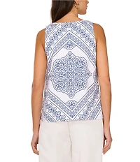 Vince Camuto Woven Printed V-Neck Sleeveless Tank