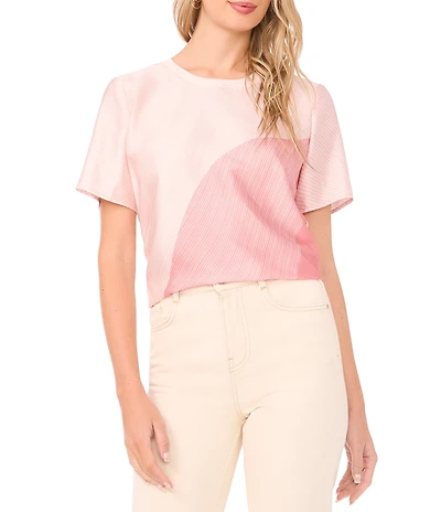 Vince Camuto Woven Round Collar Short Sleeve Cropped Blouse