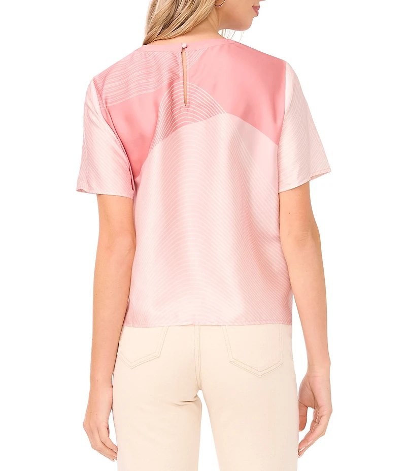 Vince Camuto Woven Round Collar Short Sleeve Cropped Blouse