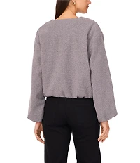 Vince Camuto Woven Round Neck Long Bubble Sleeve Cropped Jacket