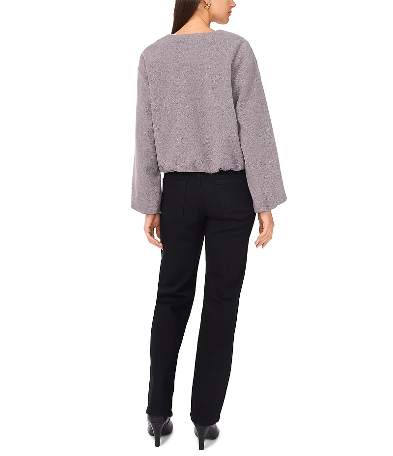 Vince Camuto Woven Round Neck Long Bubble Sleeve Cropped Jacket