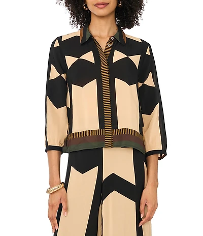 Vince Camuto Woven Short Sleeve Printed Coordinating Top