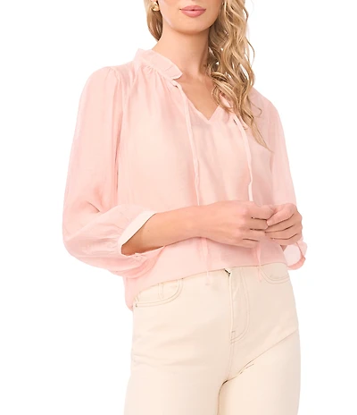Vince Camuto Woven Split V-Neck 3/4 Peasant Sleeve Blouse