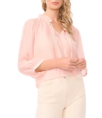 Vince Camuto Woven Split V-Neck 3/4 Peasant Sleeve Blouse