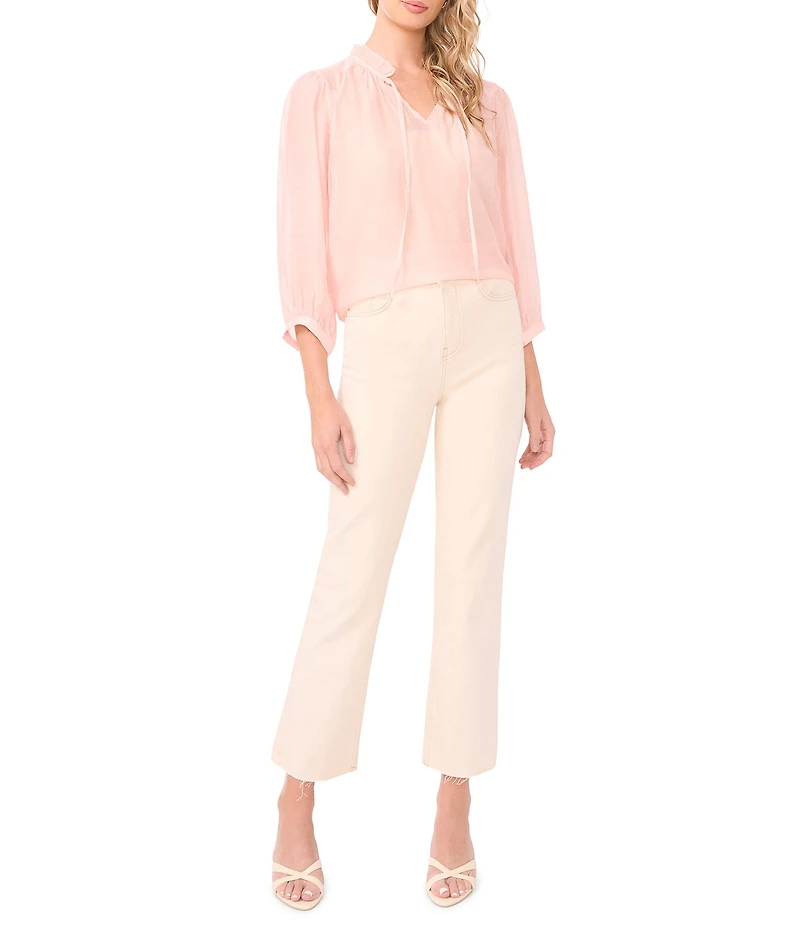 Vince Camuto Woven Split V-Neck 3/4 Peasant Sleeve Blouse