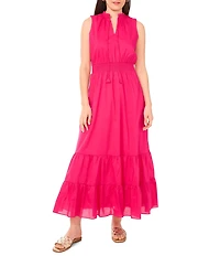 Vince Camuto Woven Split V-Neck Sleeveless Smocked Maxi Tiered A-Line Dress