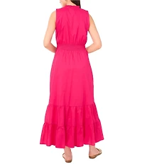 Vince Camuto Woven Split V-Neck Sleeveless Smocked Maxi Tiered A-Line Dress