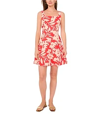Vince Camuto Woven Square Neck Sleeveless Floral Print A-Line Dress