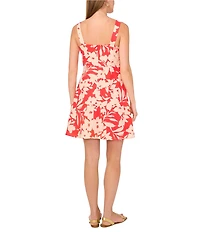 Vince Camuto Woven Square Neck Sleeveless Floral Print A-Line Dress