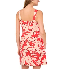 Vince Camuto Woven Square Neck Sleeveless Floral Print A-Line Dress