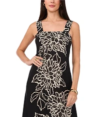 Vince Camuto Woven Square Neckline Sleeveless Printed Maxi Shift Dress