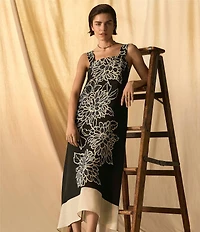 Vince Camuto Woven Square Neckline Sleeveless Printed Maxi Shift Dress