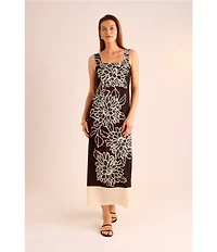 Vince Camuto Woven Square Neckline Sleeveless Printed Maxi Shift Dress
