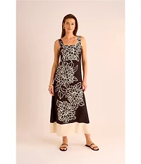 Vince Camuto Woven Square Neckline Sleeveless Printed Maxi Shift Dress