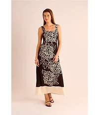 Vince Camuto Woven Square Neckline Sleeveless Printed Maxi Shift Dress