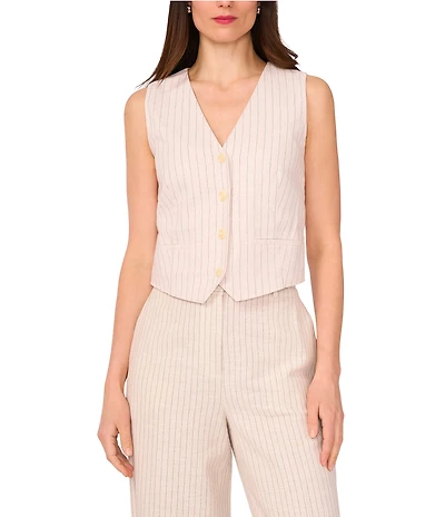 Vince Camuto Woven Stripe V-Neck Sleeveless Vest