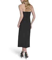 Vince Camuto Woven Sweetheart Neck Ruffle Midi Sheath Dress