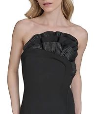 Vince Camuto Woven Sweetheart Neck Ruffle Midi Sheath Dress