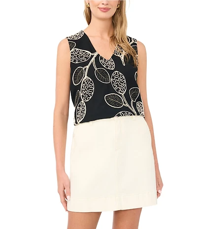 Vince Camuto Woven V-Neck Floral Print Sleeveless Tank