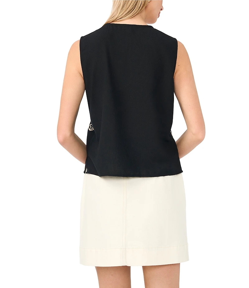 Vince Camuto Woven V-Neck Floral Print Sleeveless Tank