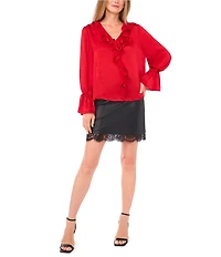 Vince Camuto Woven V-Neck Long Sleeve Ruffle Blouse