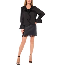 Vince Camuto Woven V-Neck Long Sleeve Ruffle Blouse