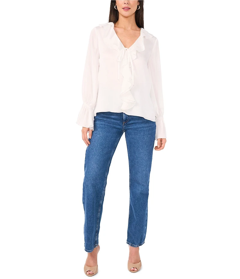 Vince Camuto Woven V-Neck Long Sleeve Ruffle Blouse