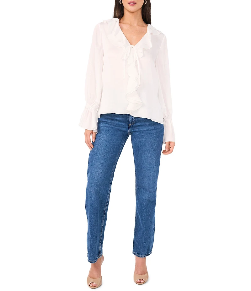 Vince Camuto Woven V-Neck Long Sleeve Ruffle Blouse