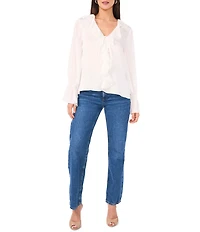 Vince Camuto Woven V-Neck Long Sleeve Ruffle Blouse