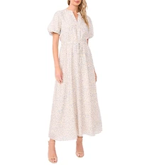 Vince Camuto Woven V-Neck Short Puff Sleeve Maxi Dress