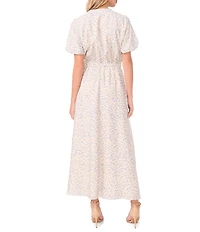 Vince Camuto Woven V-Neck Short Puff Sleeve Maxi Dress