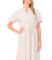 Vince Camuto Woven V-Neck Short Puff Sleeve Maxi Dress