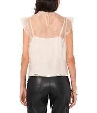 Vince Camuto Woven V-Neck Short Ruffle Sleeve Blouse