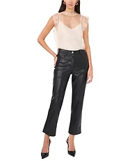 Vince Camuto Woven V-Neck Short Ruffle Sleeve Blouse