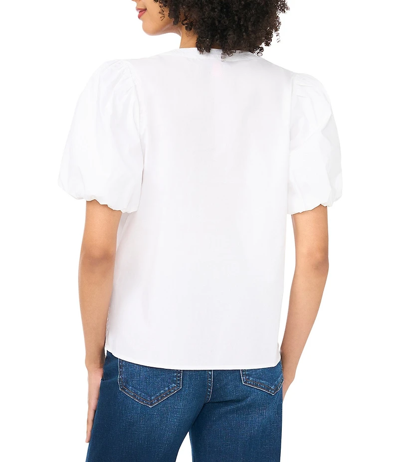 Vince Camuto Woven V-Neck Short Sleeve Puff Blouse