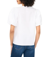 Vince Camuto Woven V-Neck Short Sleeve Puff Blouse