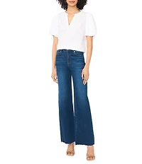 Vince Camuto Woven V-Neck Short Sleeve Puff Blouse