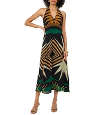 Vince Camuto Woven V-Neck Sleeveless Diamond A-Line Dress