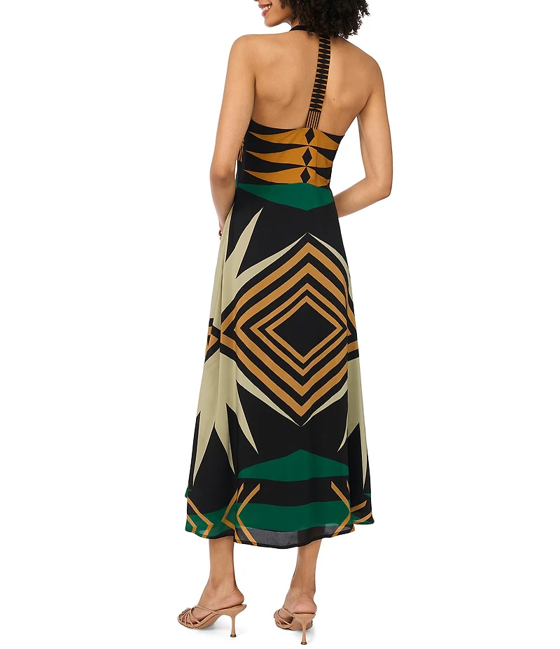 Vince Camuto Woven V-Neck Sleeveless Diamond A-Line Dress