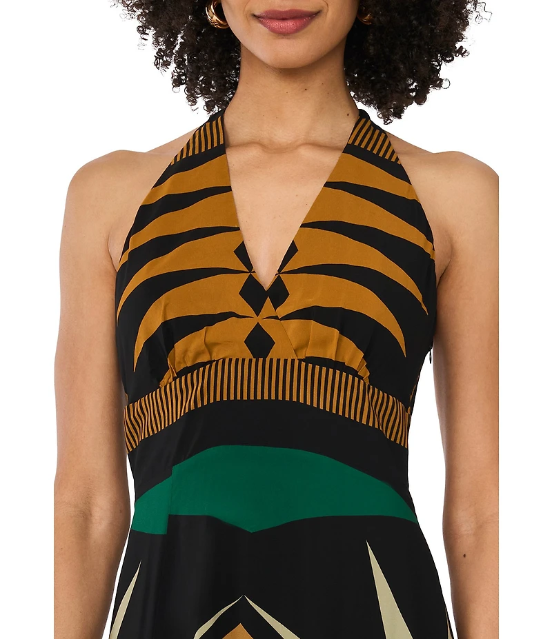 Vince Camuto Woven V-Neck Sleeveless Diamond A-Line Dress