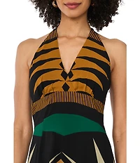 Vince Camuto Woven V-Neck Sleeveless Diamond A-Line Dress