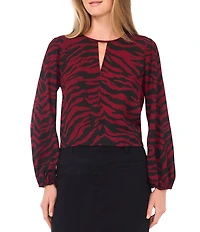 Vince Camuto Woven Zebra Print V-Neck Long Sleeve Center Front Seam Top